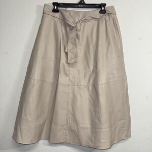 CATO EST 1946 Faux Leather Midi Skirt Womens 14/16W Beige Tie Waist A Line Vegan
